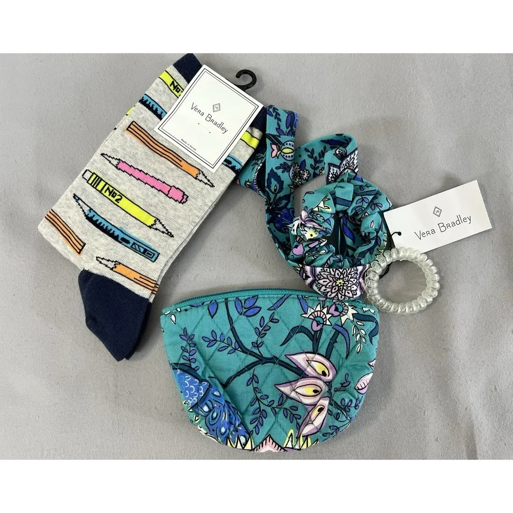 Vera‎ Bradley Peacock Pouch Small Zip Pouch Aqua Blue socks and hair accessories